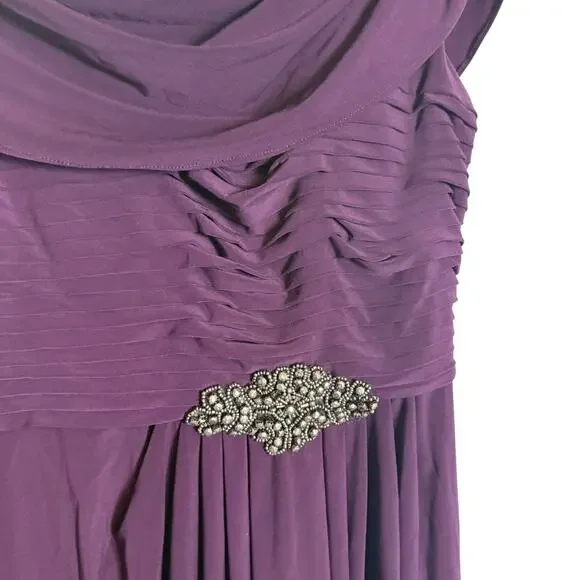 Alex Evenings Eggplant Purple Cowl Neck Embellished Waist Slit Long Gown Size 10 - Picture 5 of 11
